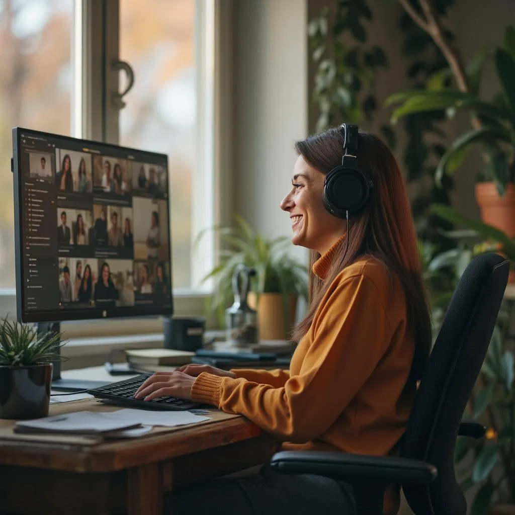 Asistente de chat profesional trabajando desde casa