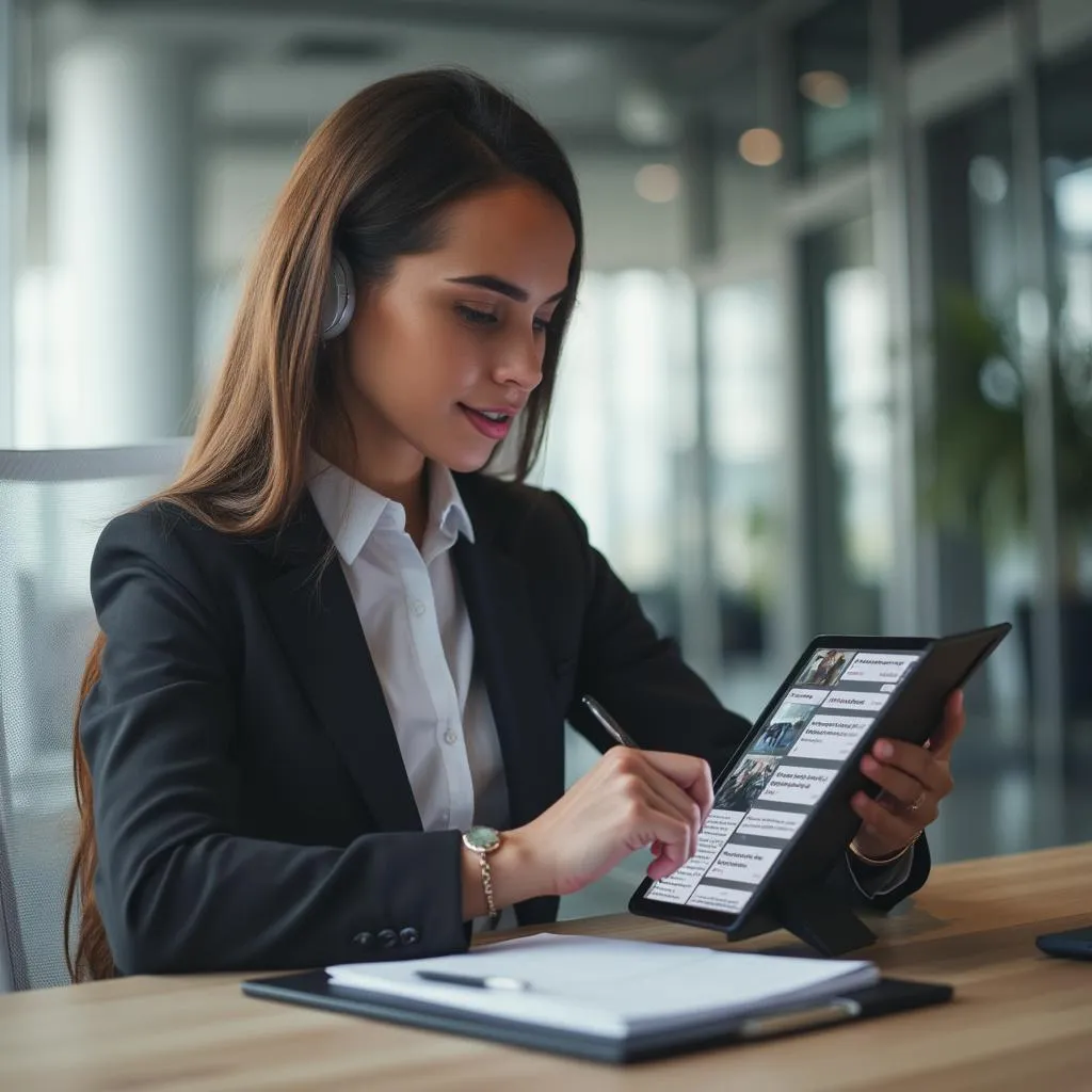 Persona escribiendo guiones de chat en una tableta